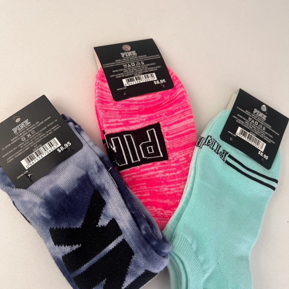 PINK Victoria's Secret Low-Cut Sock Trio - Hot Pink, Mint & Blue Tie-Dye